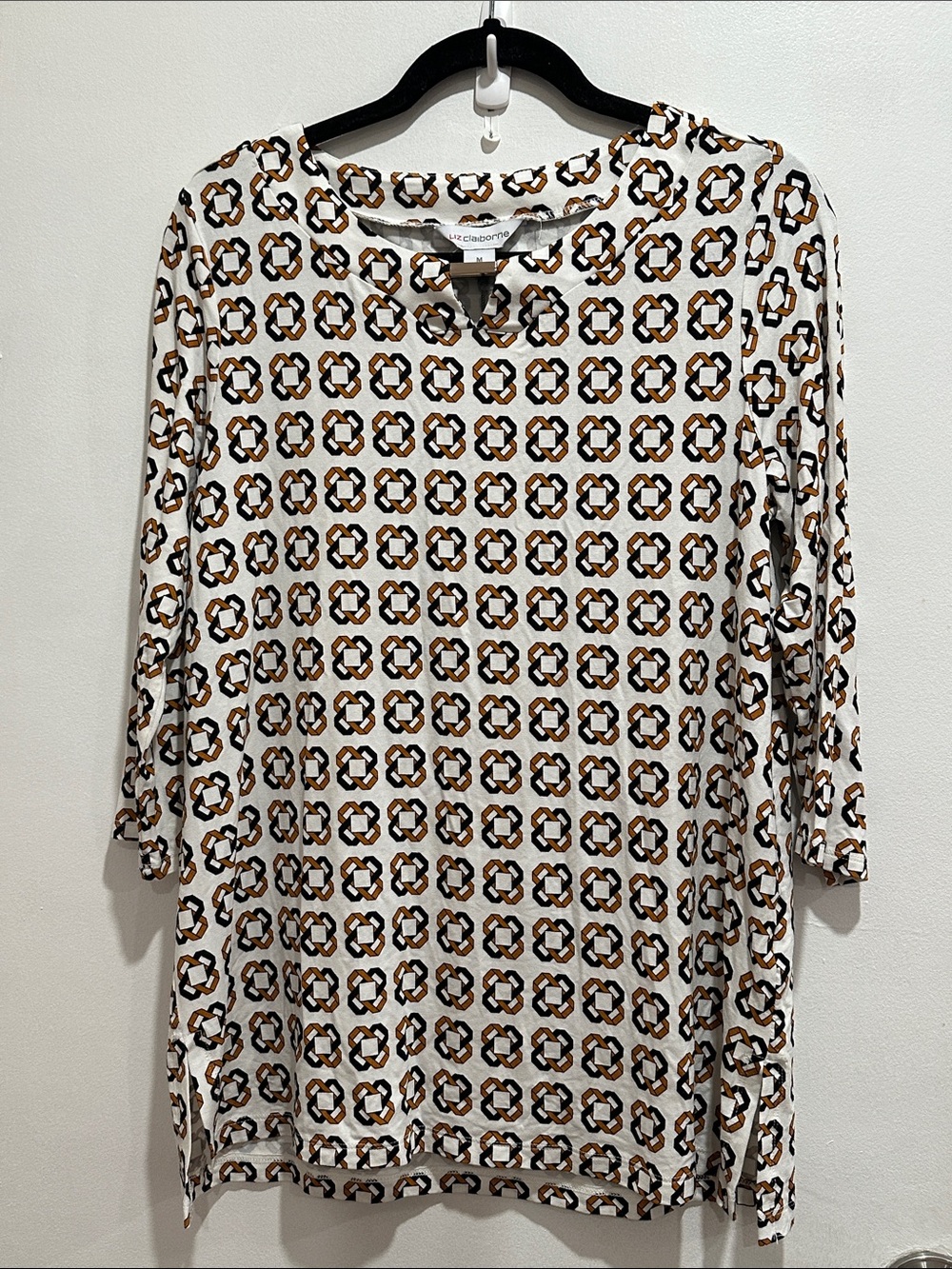 Liz Claiborne Geometric Print 3/4 sleeve tunic top